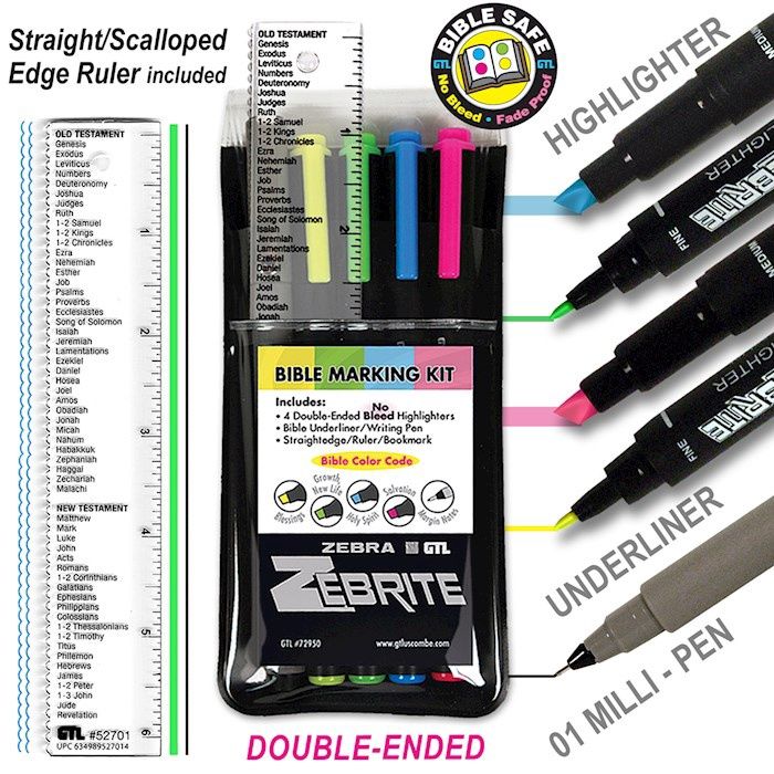 ZEBRITE- BIBLE MARKING KIT- SET 6 HIGHLIGHTERS