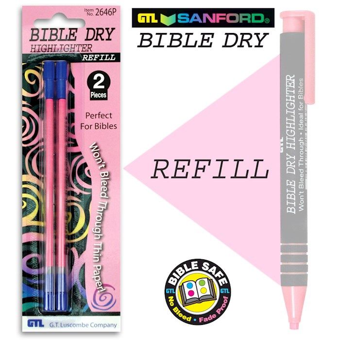 BIBLE DRY HIGHLIGHTER REFILLS (2) PINK CARDED