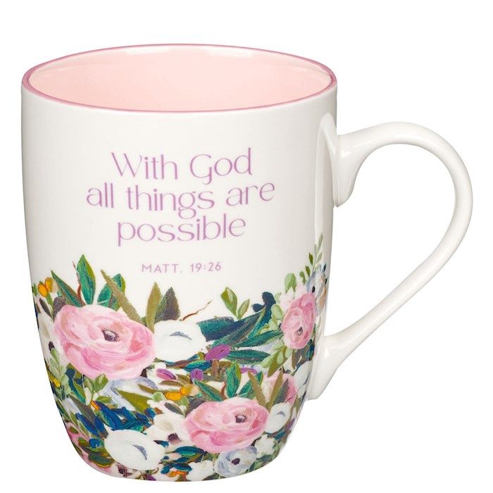 MUG- WITH GOD ALL THINGS - MULTI FLORAL PINK