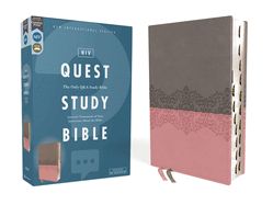 B- QUEST STUDY BIBLE, LEATHERSOFT, GREY/PINK, INDEXED