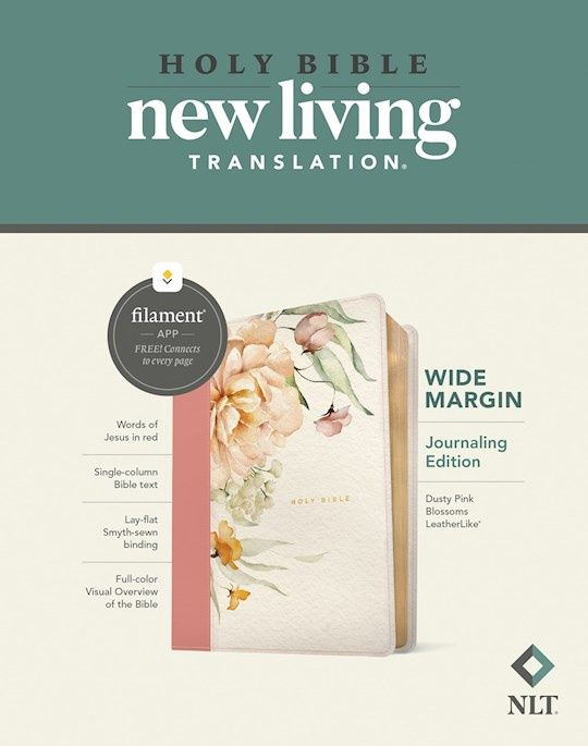 B-NLT- WIDE MARGIN BIBLE, DUSTY PINK BLOSSOMS, FILAMENT, LEATHERLIKE