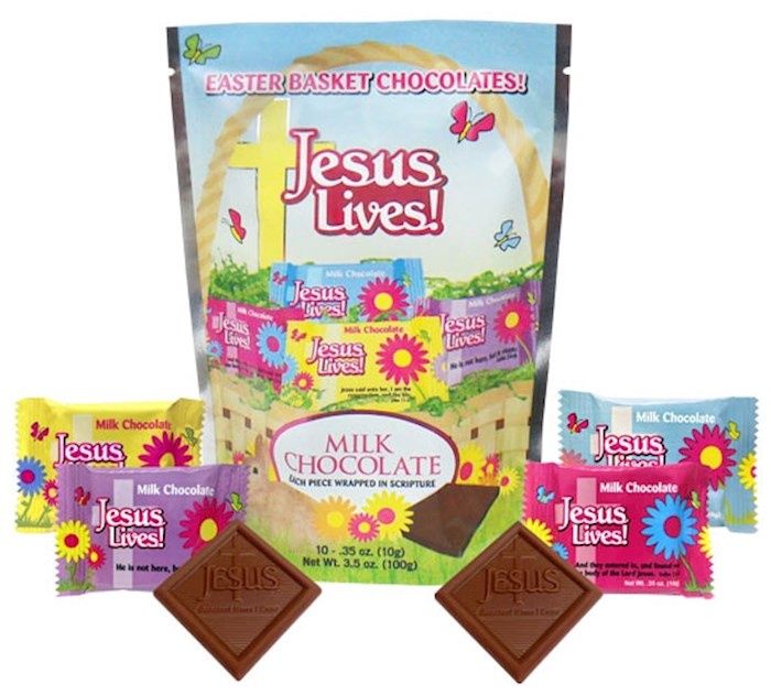 CANDY- JESUS LIVES- MILK CHOCOLATES- 10 PIECES/BAG