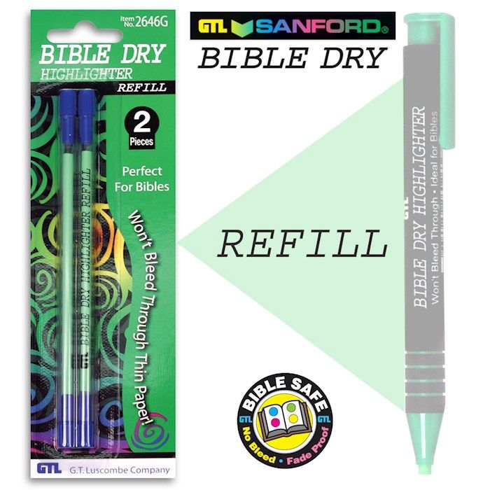 BIBLE DRY HIGHLIGHTER REFILLS (2) GREEN CARDED