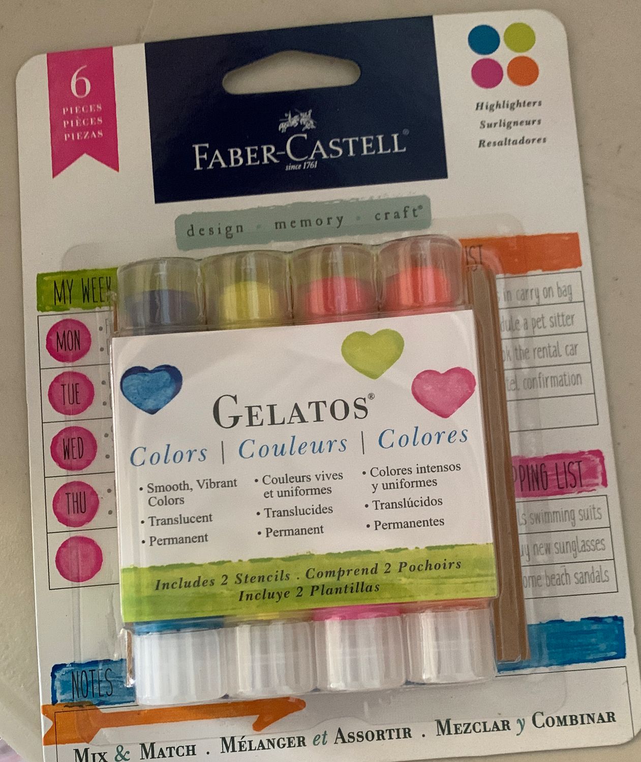 BJR- GELATOS- 4 HIGHLIGHTERS SET + 2 STENCILS
