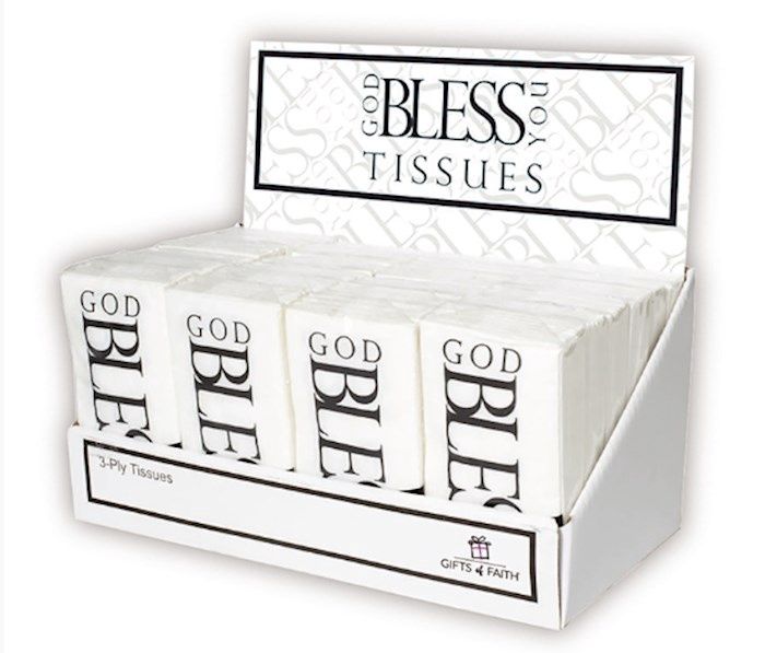 TISSUE DISPLAY- GOD BLESS YOU- BLACK &amp; WHITE- 24/DISPLAY BOX