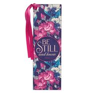 BOOKMARK- BE STILL &amp; KNOW- MAROON FLORAL, FAUX LEATHER