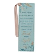 BOOKMARK- WALK BY FAITH- TEAL, FAUX LEATHER
