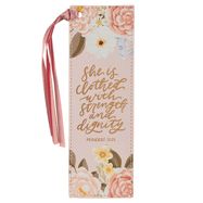 BOOKMARK- STRENGTH &amp; DIGNITY- PINK, FAUX LEATHER
