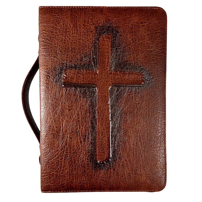 BIBLE COVER- XLG- VINTAGE CROSS, BROWN- IMITATION LEATHER