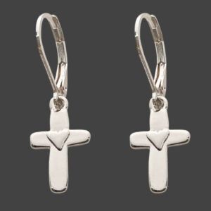 EARRINGS- FOREVER FAITH- CENTER HEART CROSS SILVER
