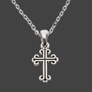 NECKLACE- FOREVER FAITH- ORNATE CROSS SILVER