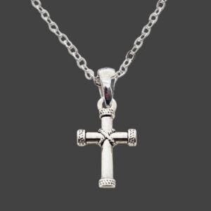 NECKLACE- FOREVER FAITH- ROPED CENTER CROSS SILVER