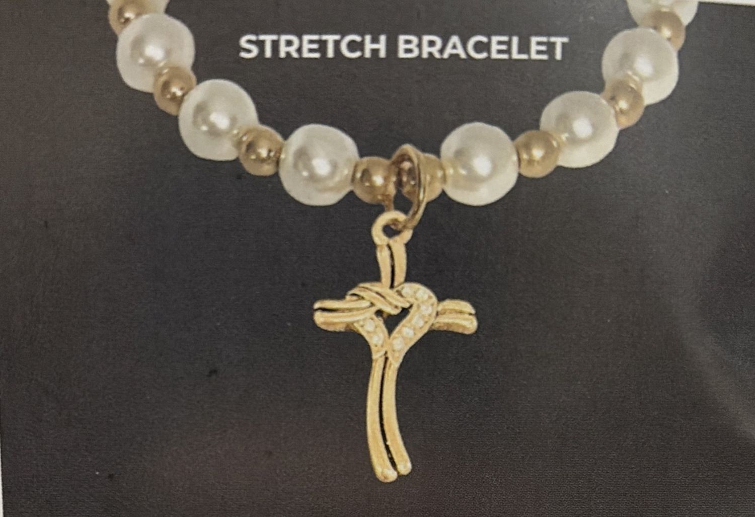 BRACELET- JOY UNSPEAKABLE- CRYSTAL HEART WRAPPED CROSS, GOLD