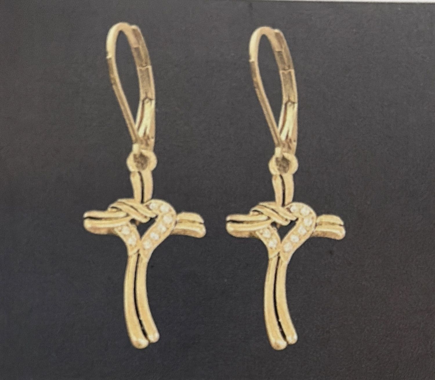 EARRINGS- JOY UNSPEAKABLE- CRYSTAL HEART WRAPPED CROSS GOLD