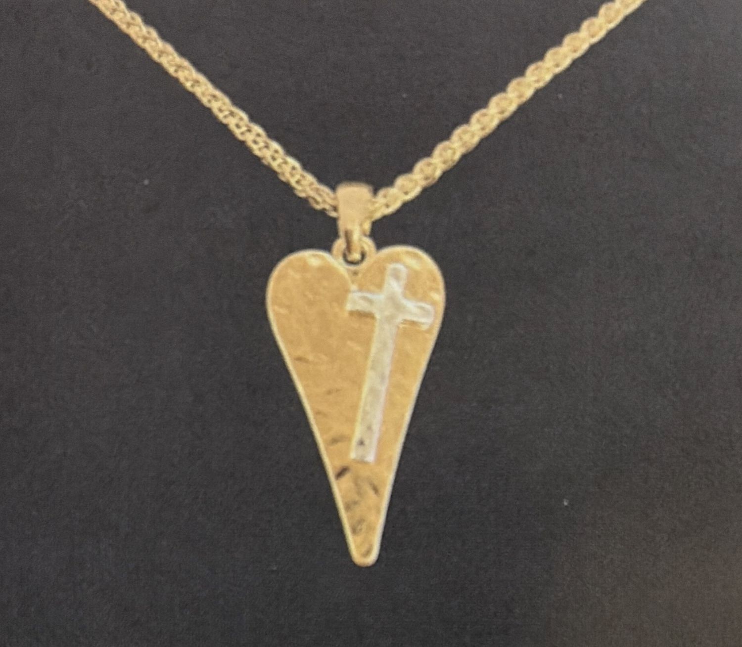 NECKLACE- JOY UNSPEAKABLE- PRIMITIVE HEART WITH CROSS, GOLD