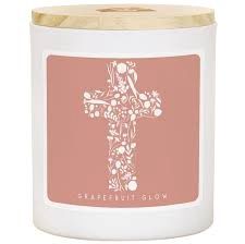 CANDLE- FLORAL CROSS- GRAPEFRUIT SCENT