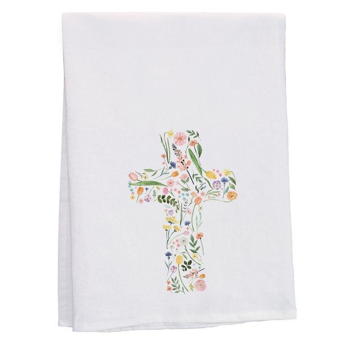 TEA TOWEL- FLORAL CROSS