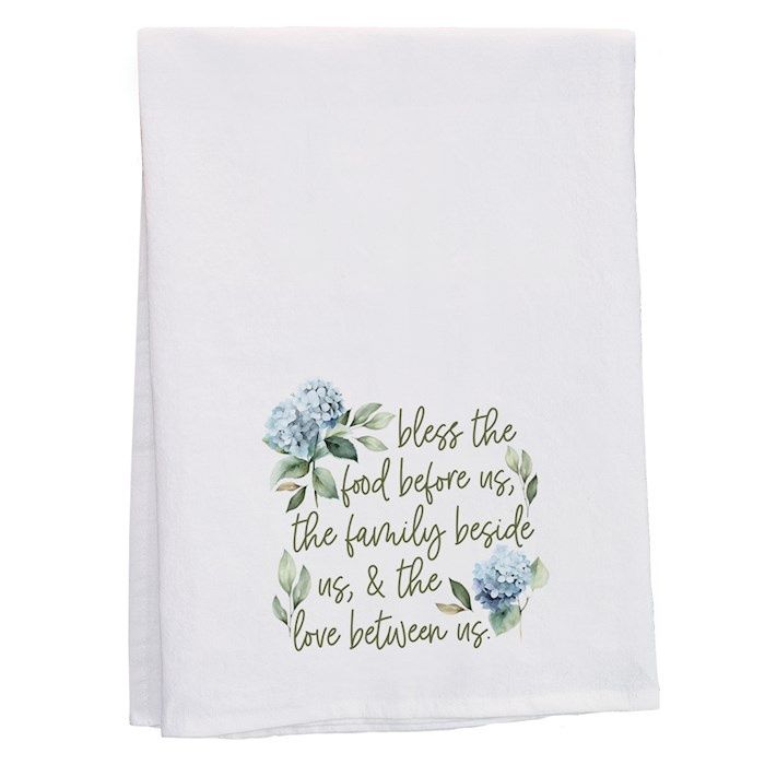 TEA TOWEL- BLESS FOOD- HYDRANGEAS