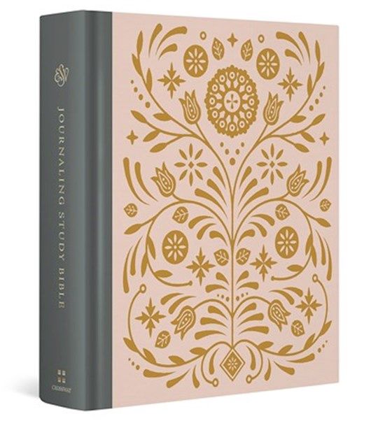 B-ESV- JOURNALING STUDY BIBLE- BLUSH/OCHRE FLORAL, CLOTH OVER BOARD