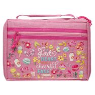 BIBLE COVER- MEDIUM- GLAD HEART MAKES CHEERFUL FACE, PINK