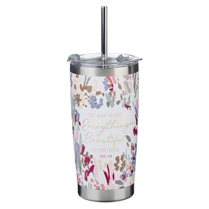 STAINLESS STEEL TUMBLER- EVERYTHING BEAUTIFUL, ECC. 3:11, FLORAL