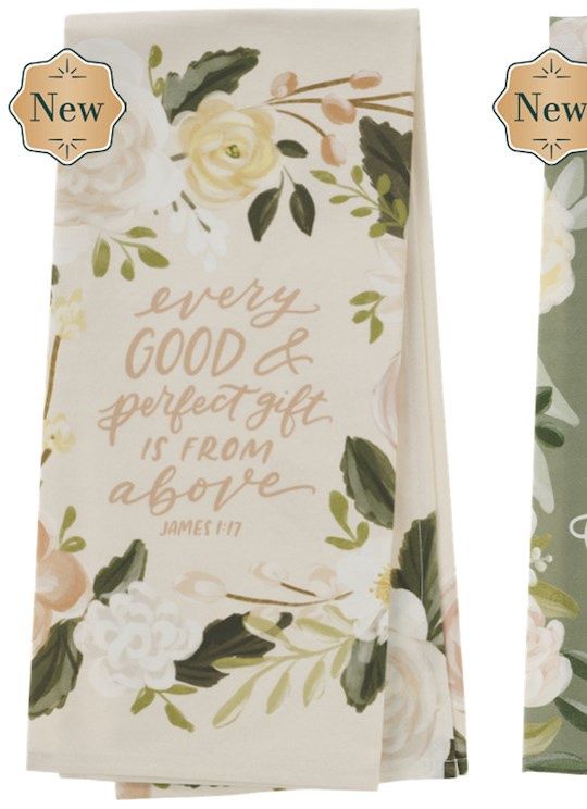 TEA TOWEL- EVERY GOOD &amp; PERFECT GIFT IS FROM ABOVE, PINK FLORAL