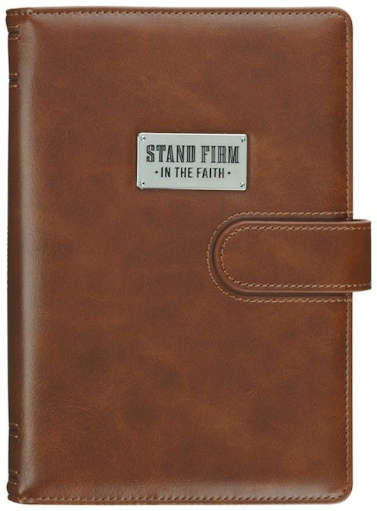 JOURNAL WITH PEN &amp; MAGNETIC CLOSURE- STAND FIRM, BROWN