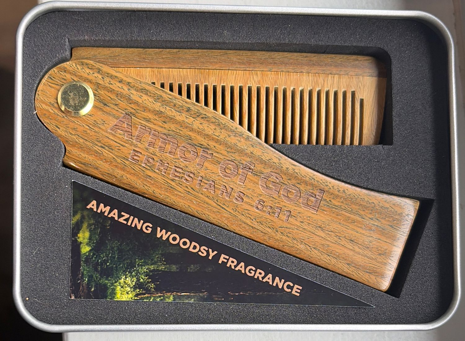 SANDALWOOD BEARD COMB- ARMOR OF GOD, EPHESIANS 6:11