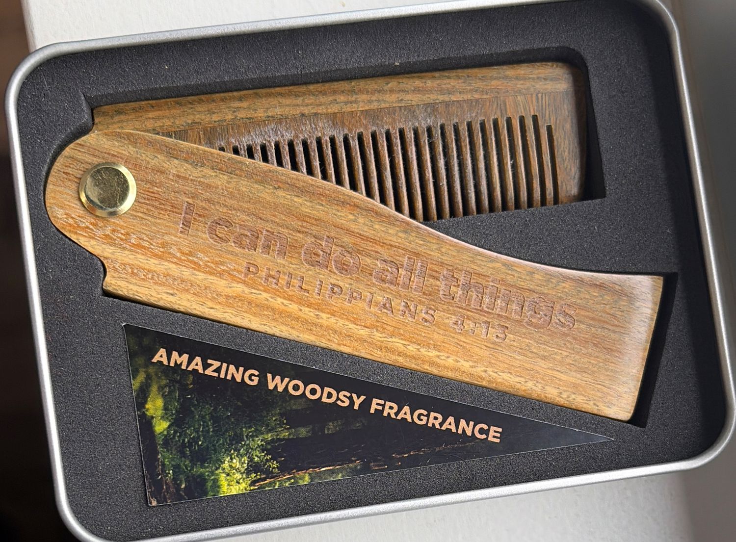 SANDALWOOD BEARD COMB- I CAN DO ALL THINGS, PHILIPPIANS 4:13