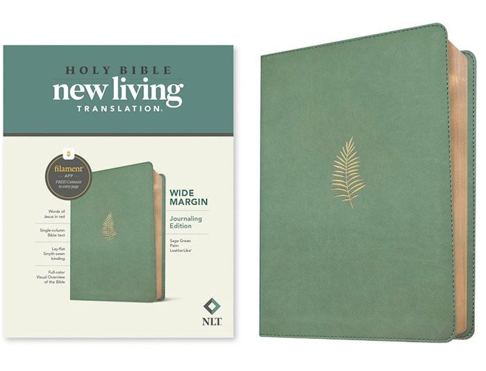 B-NLT- WIDE MARGIN BIBLE, FILAMENT, SAGE GREEN PALM LEATHERLIKE