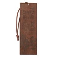 BOOKMARK- SOAR ON WINGS, ISAIAH 40:31, BROWN, FAUX LEATHER