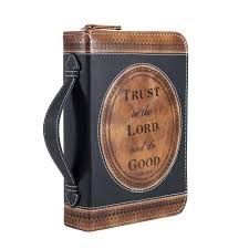 BIBLE COVER- LG- TRUST IN THE LORD, BLACK &amp; BROWN