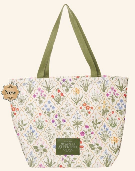TOTE BAG-MY GRACE IS SUFFICIENT FOR YOU- FLORAL CANVAS- SALE!