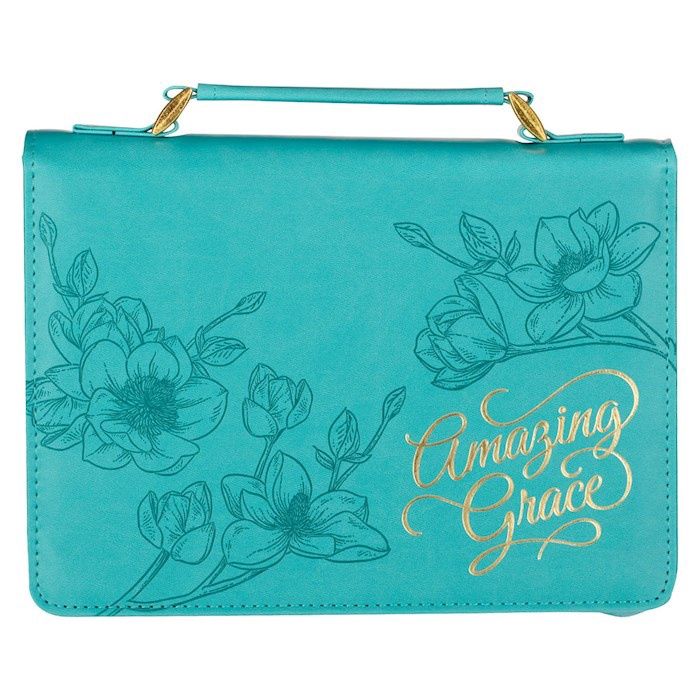 BIBLE COVER- MED- AMAZING GRACE- TEAL FLORAL, MEDIUM