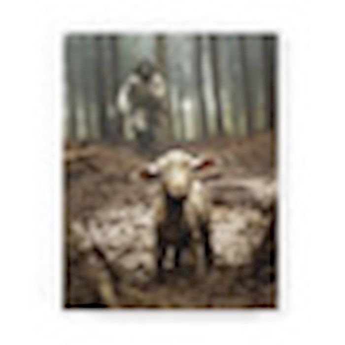 JESUS RUNNING AFTER A LOST LAMB (5.5" X 7.25")
