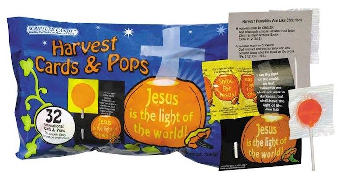 SCRIPTURE CANDY: HARVEST POPS WITH CARDS, 32 PACKS, BAGGED