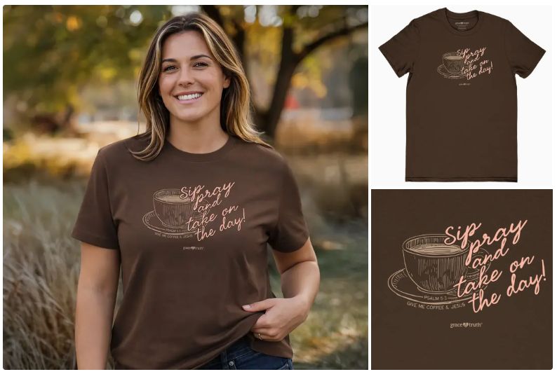 TSHIRT- SIP PRAY, GRACE &amp; TRUTH WOMEN'S- MD- MEDIUM