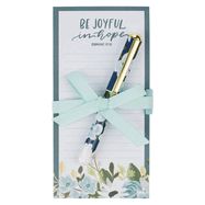 MAGNETIC REFRIGERATOR NOTEPAD: BE JOYFUL IN HOPE, TEAL FLORAL