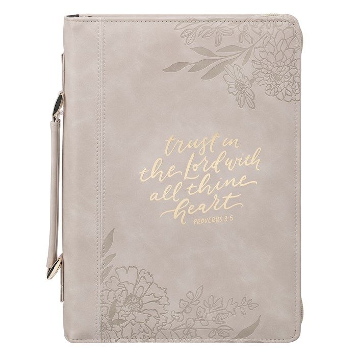 BIBLE COVER- MEDIUM, MD- TAUPE, TRUST IN THE LORD- PROVERBS 3:5