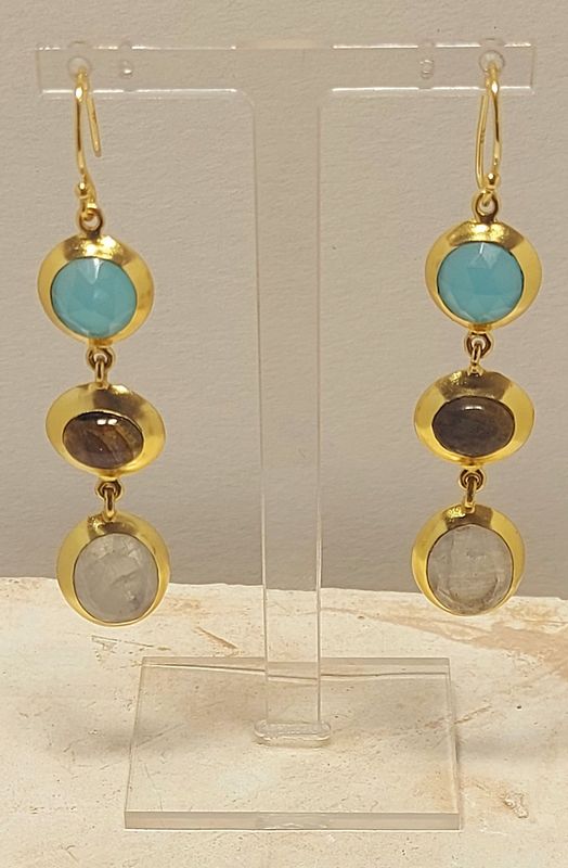 Elegante lange Chalcedon, Labradorite Ohrringe