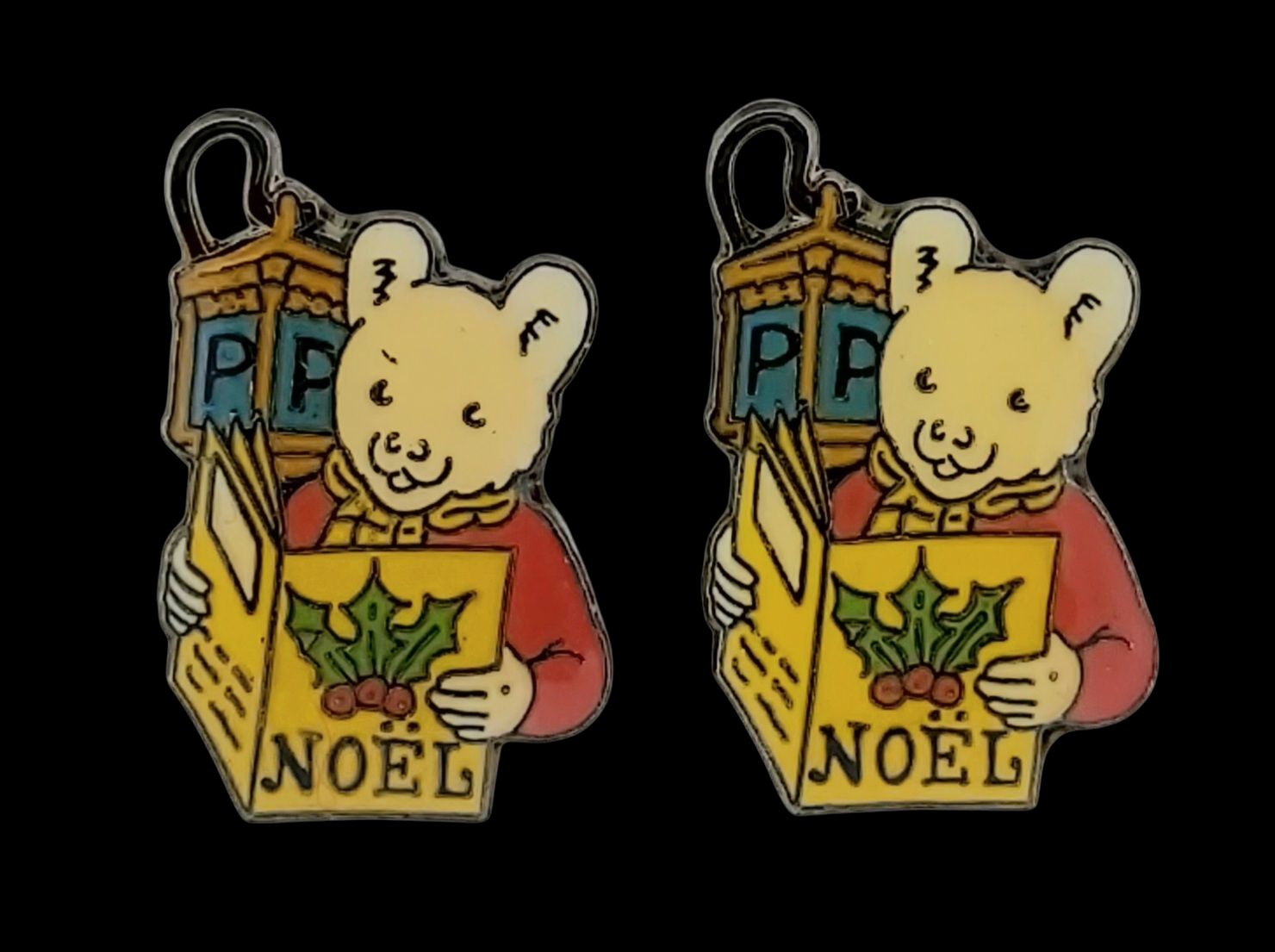 Rupert Bear Christmas Pin Badge - "Noel &amp; Gifts" - Festive Holiday Collectible