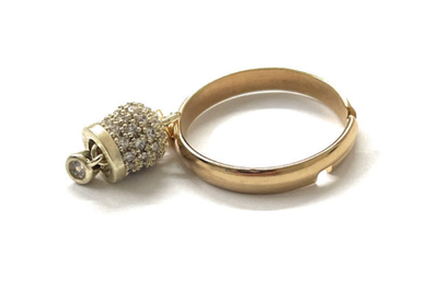 Anello acciaio campanella pendente zirconi misura regolabile