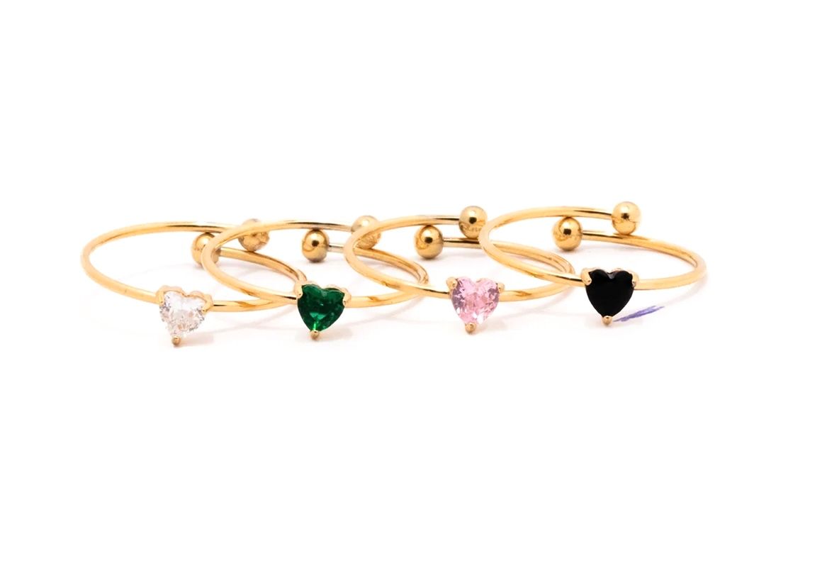 Anello regolabile cuori colorati acciaio