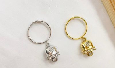 Anello regolabile campanella cuore zirconi acciaio