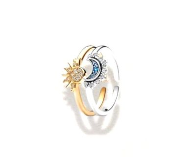Anello coppia regolabile sole luna acciaio