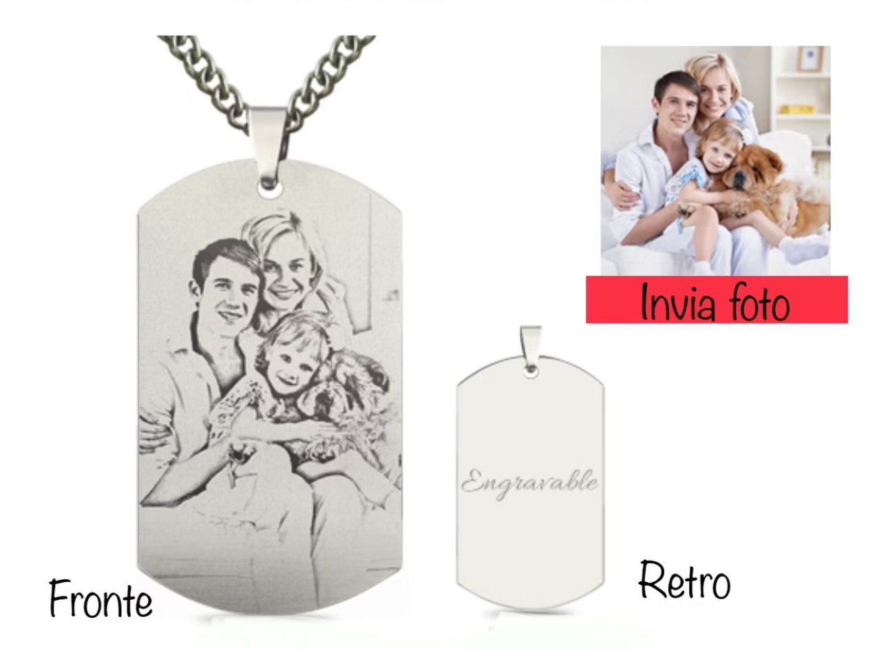Collana Personalizzata rettangolare Incisione Acciaio