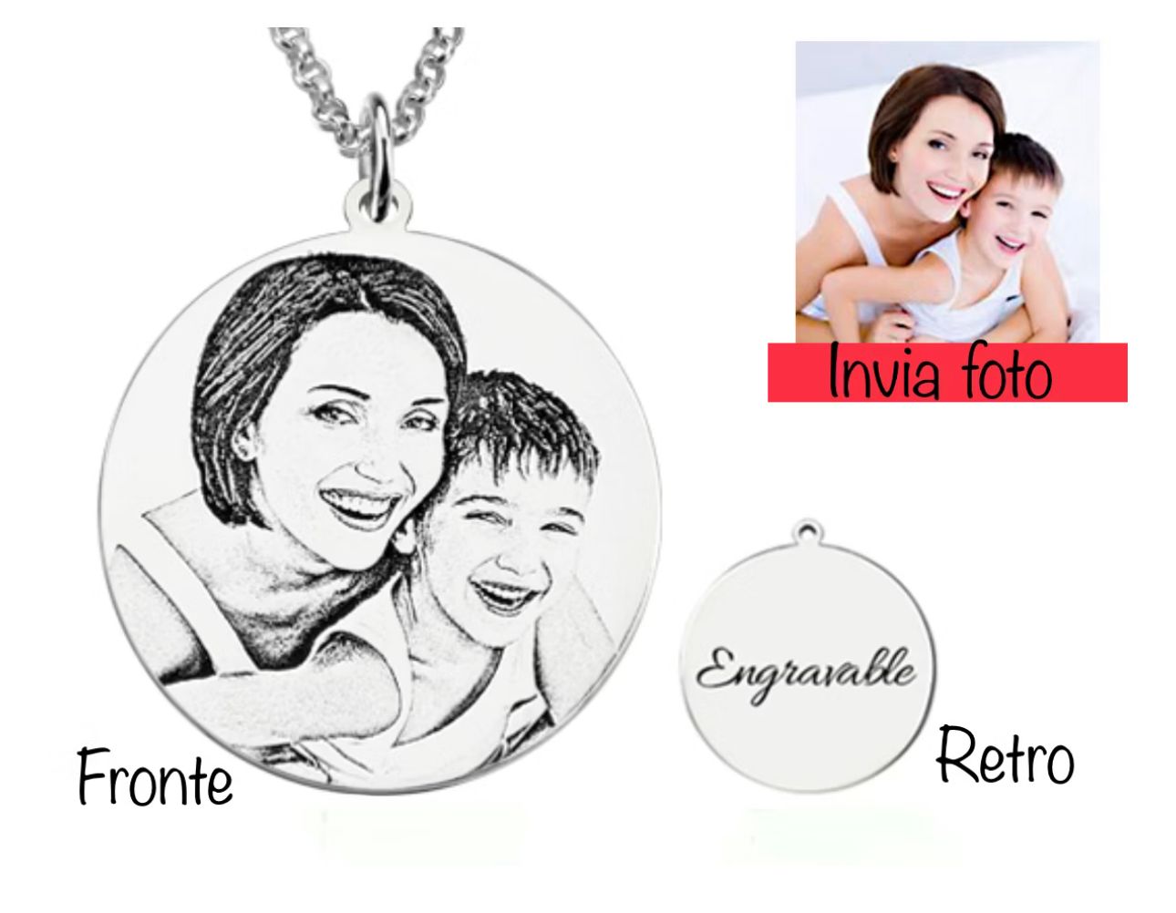 Collana Personalizzata tondo Incisione Acciaio