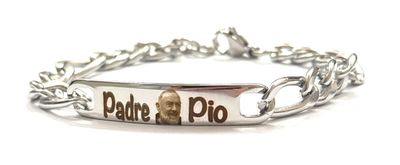 Bracciale Religioso Padre Pio in Acciaio, con Incisione a Laser