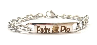 Bracciale Religioso Padre Pio in Acciaio, con Incisione a Laser