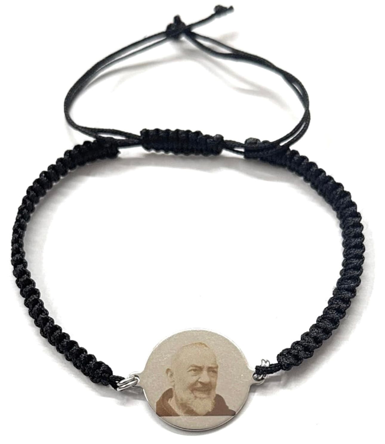 Bracciale Religioso Padre Pio filo intreccio Incisione a Laser